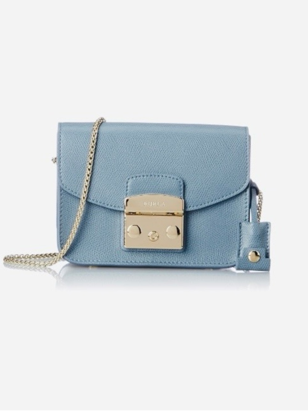 Furla Metropolis Mini Crossbody Bag Blue Leather Gold Chain Rare w/ Key